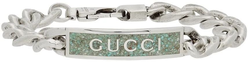 Silver Enamel Logo Bracelet