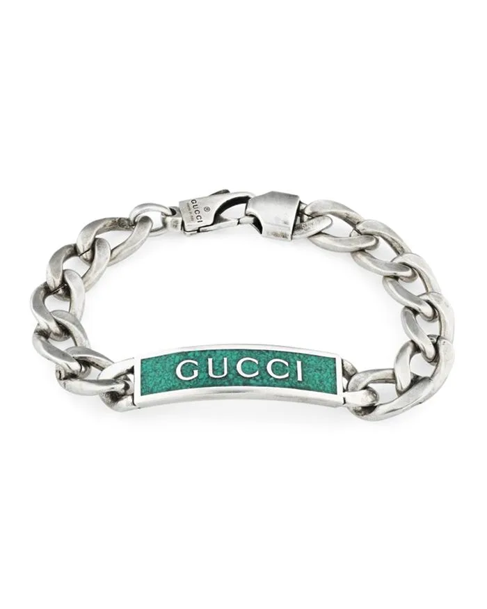 Sterling Silver Turquoise Enamel Logo ID Bracelet