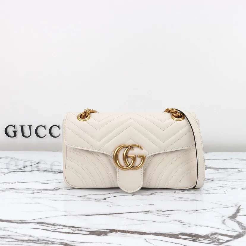 Gucci GG Marmont Small Shoulder Bag in white leather - Bag