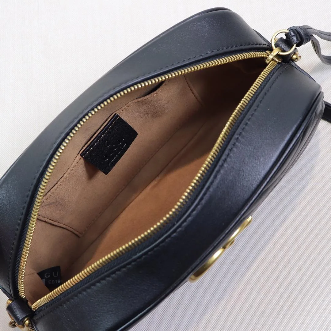 GUCCI Calfskin Matelasse GG Marmont Chain Shoulder Bag Black - Bag