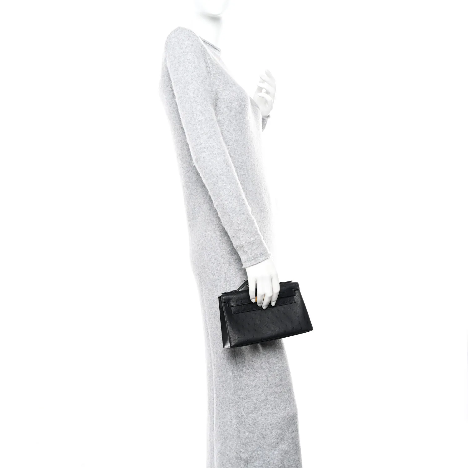 HERMES Ostrich Kelly Pochette Black