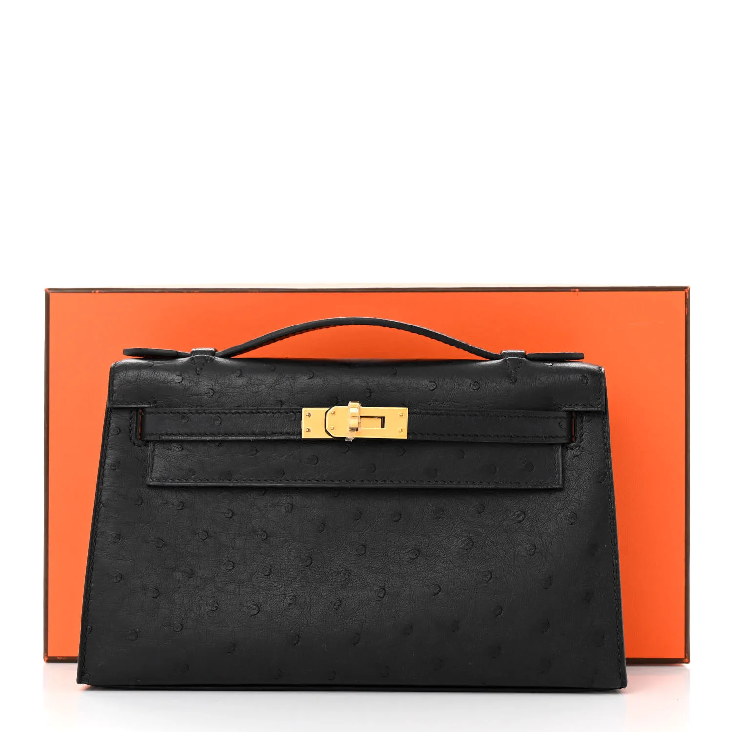 HERMES Ostrich Kelly Pochette Black