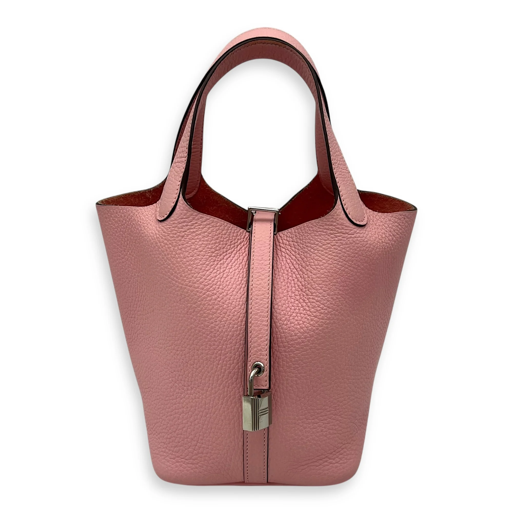 Picotin 18 Rose Sakura Top Handle Bag in Clemence, Palladium hardware