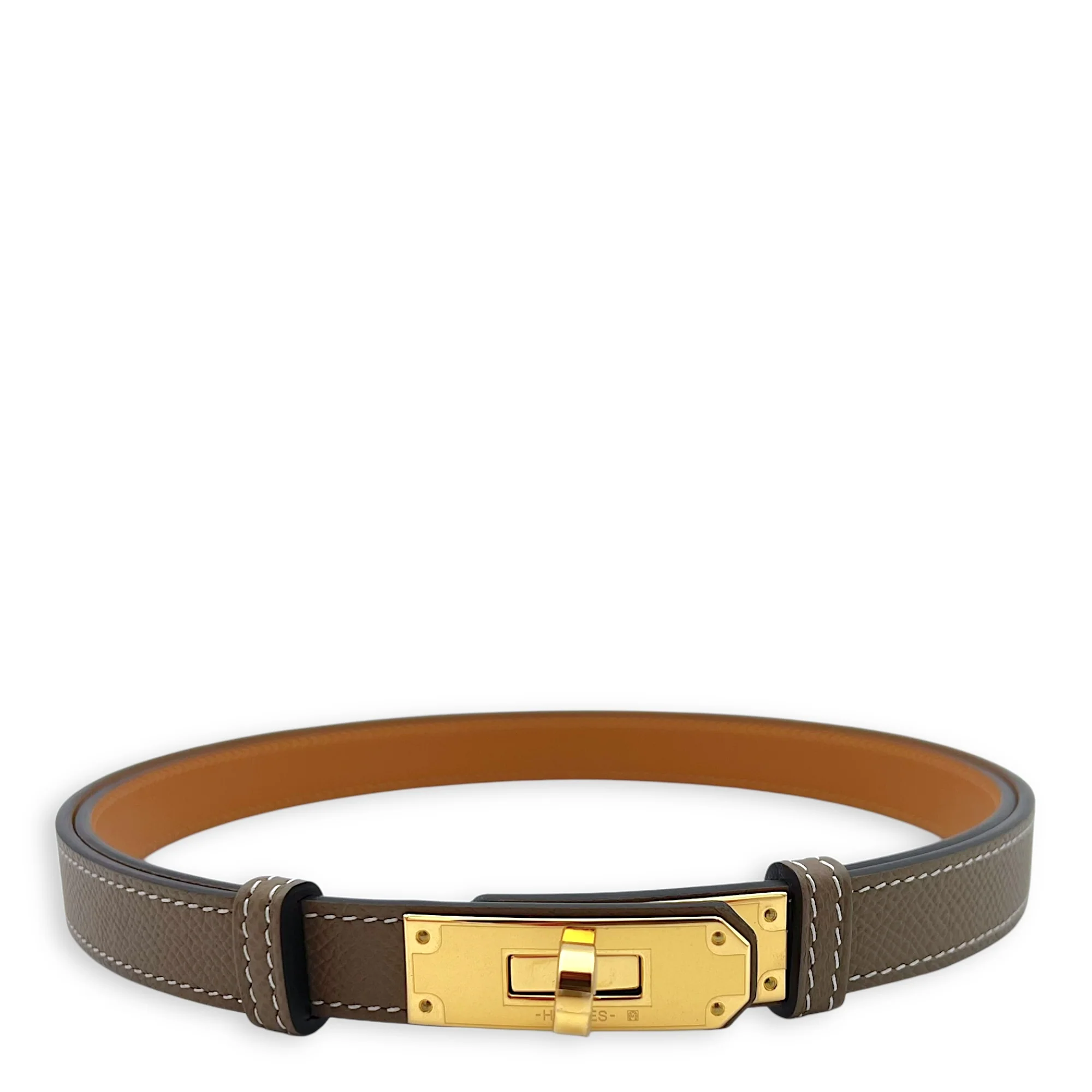 Kelly 18 Etoupe Belt in Epsom, Gold hardware