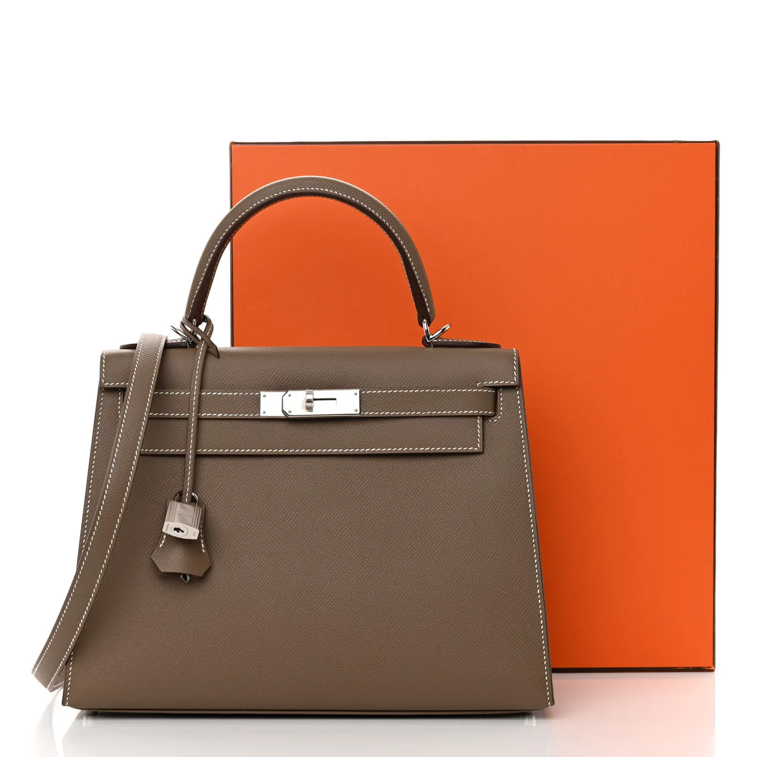 Epsom Kelly Sellier 28 Etoupe (Silver Lock)