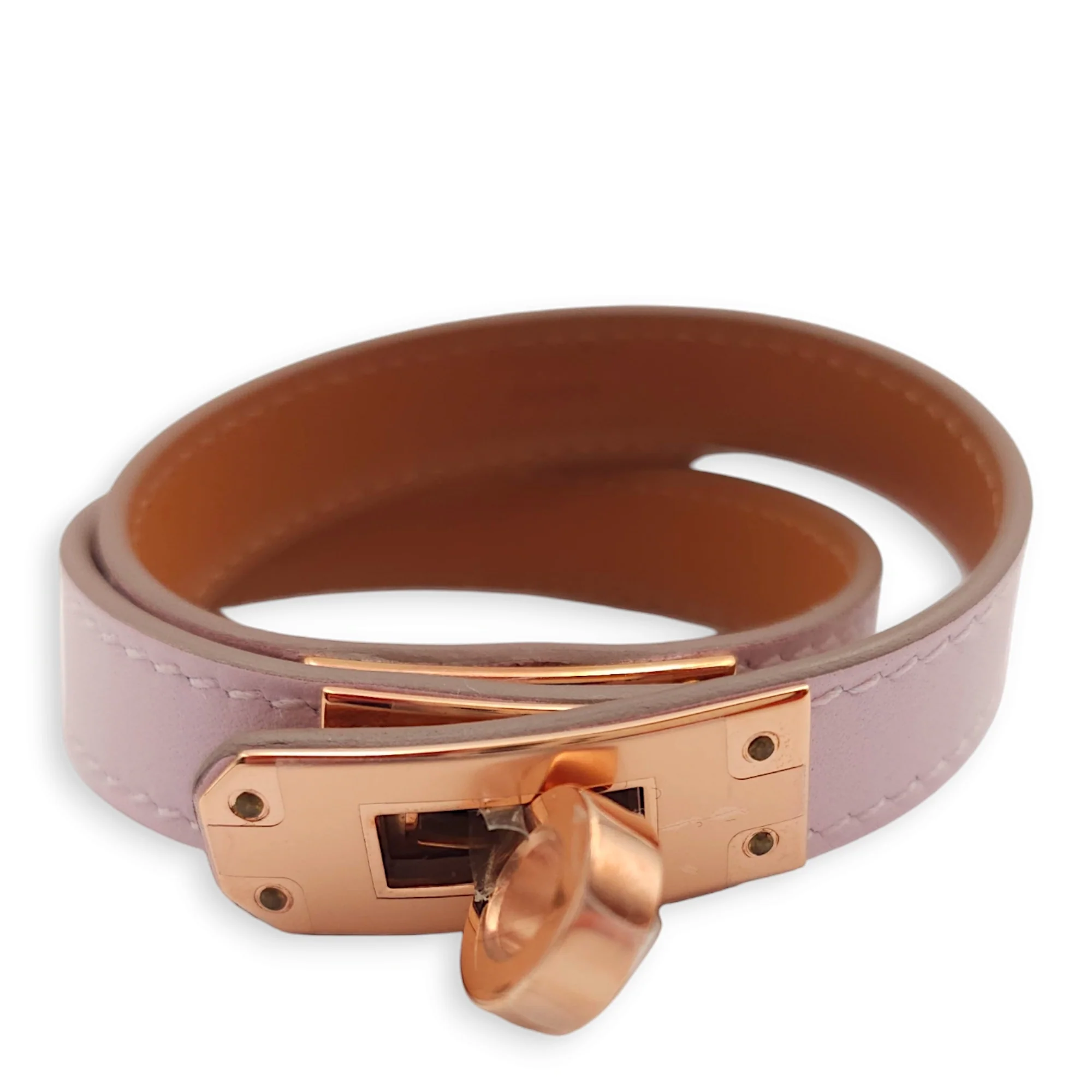 Kelly Double Tour T2 Mauve Pale Bracelet in Swift, Rose Gold hardware