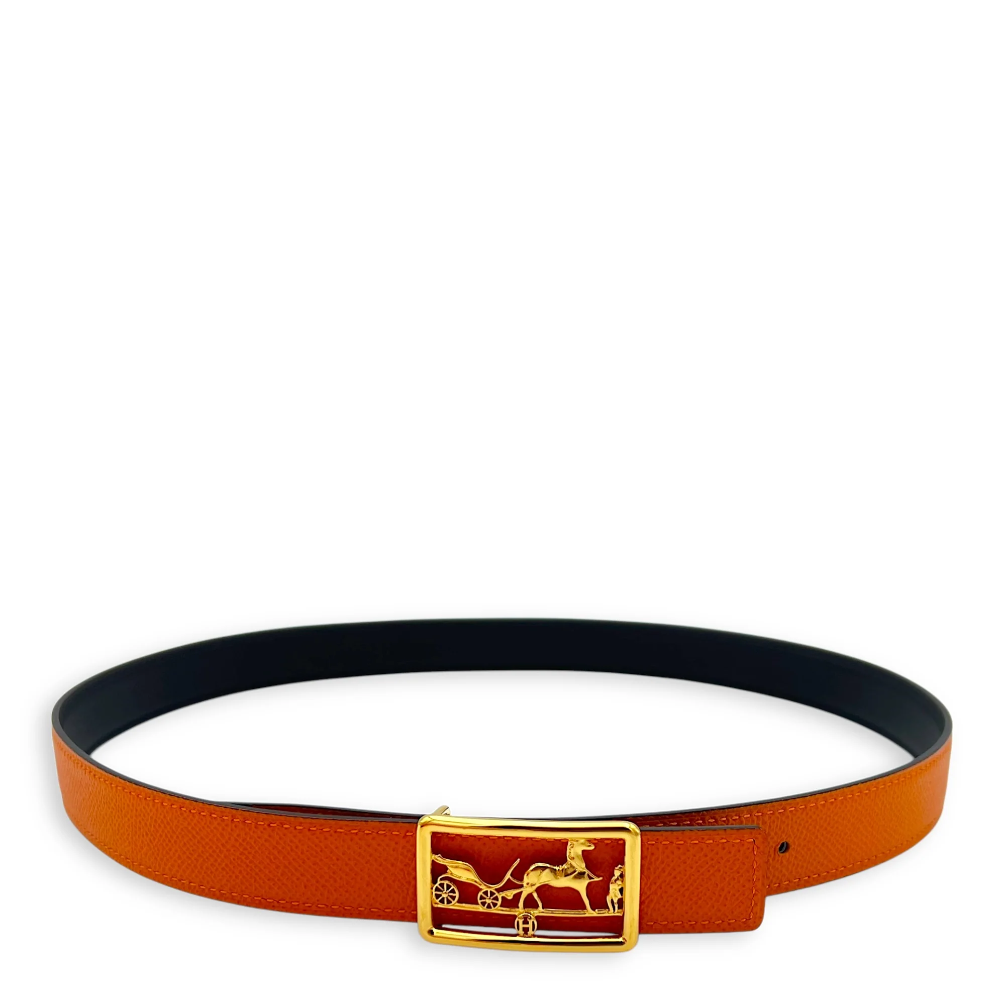 Calache reversible 85 Orange Belt in Epsom, Gold hardware