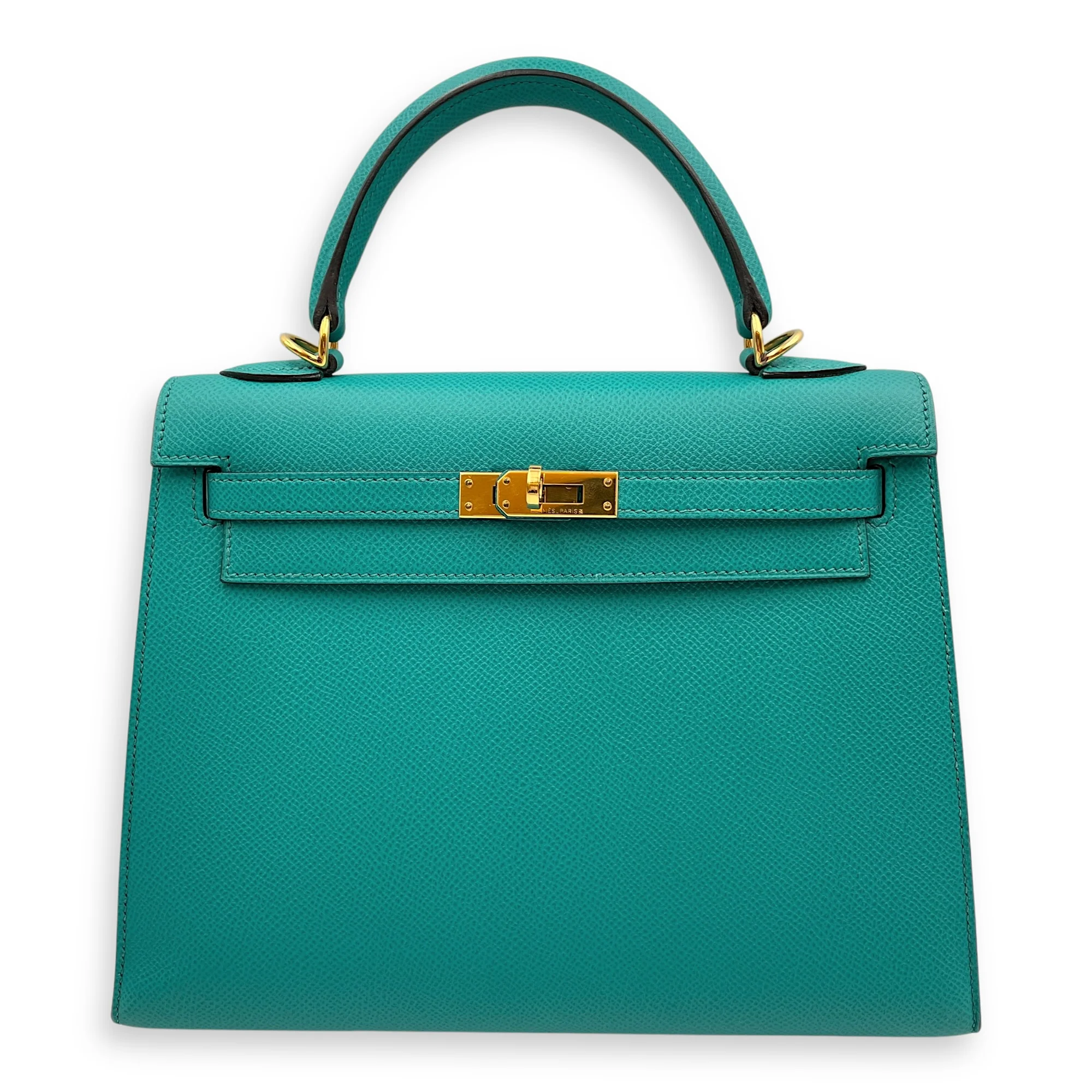 Sellier Kelly 25 Blue Paon in Epsom, Gold hardware