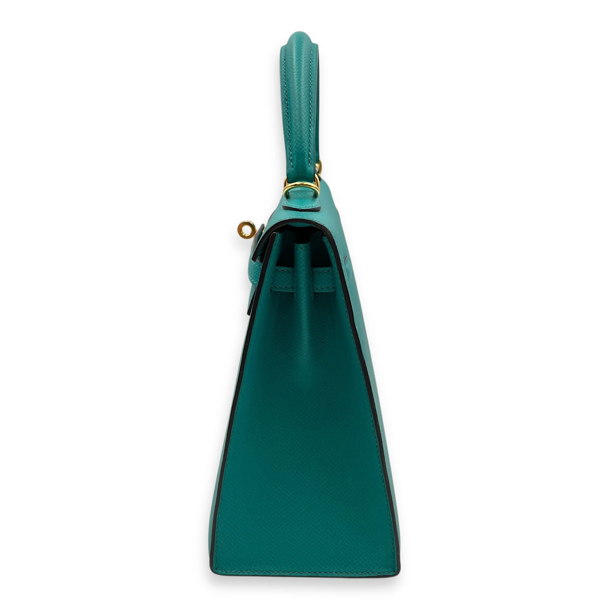 Sellier Kelly 25 Blue Paon in Epsom, Gold hardware