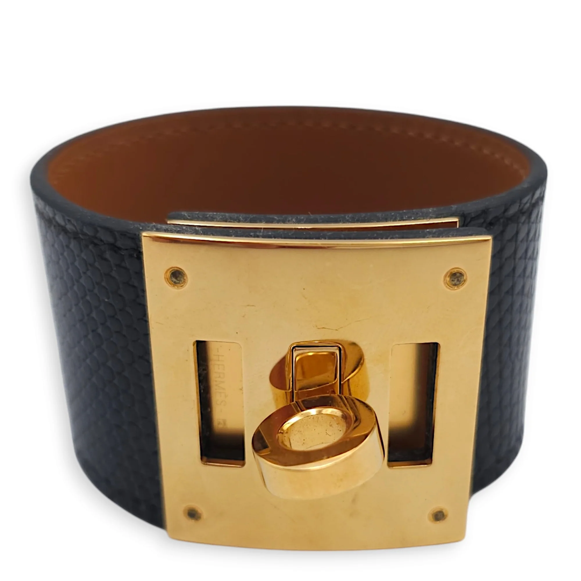 Kelly Dog T2 Black Bracelet in Lizard Varanus Niloticus, Gold hardware