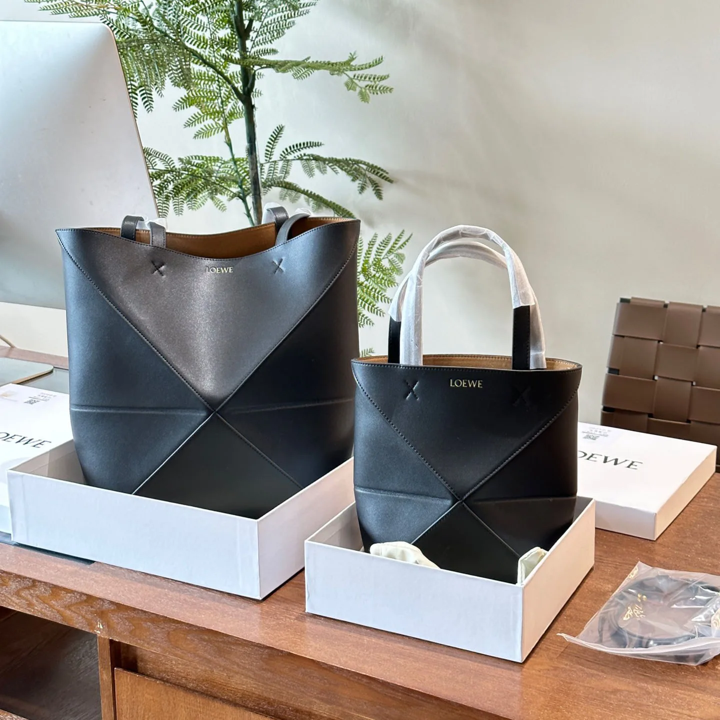 Puzzle Fold tote in shiny calfskin