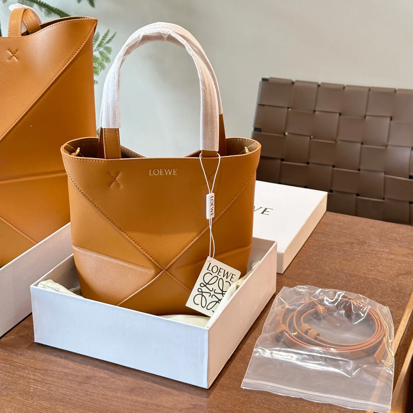 Puzzle Fold tote in shiny calfskin