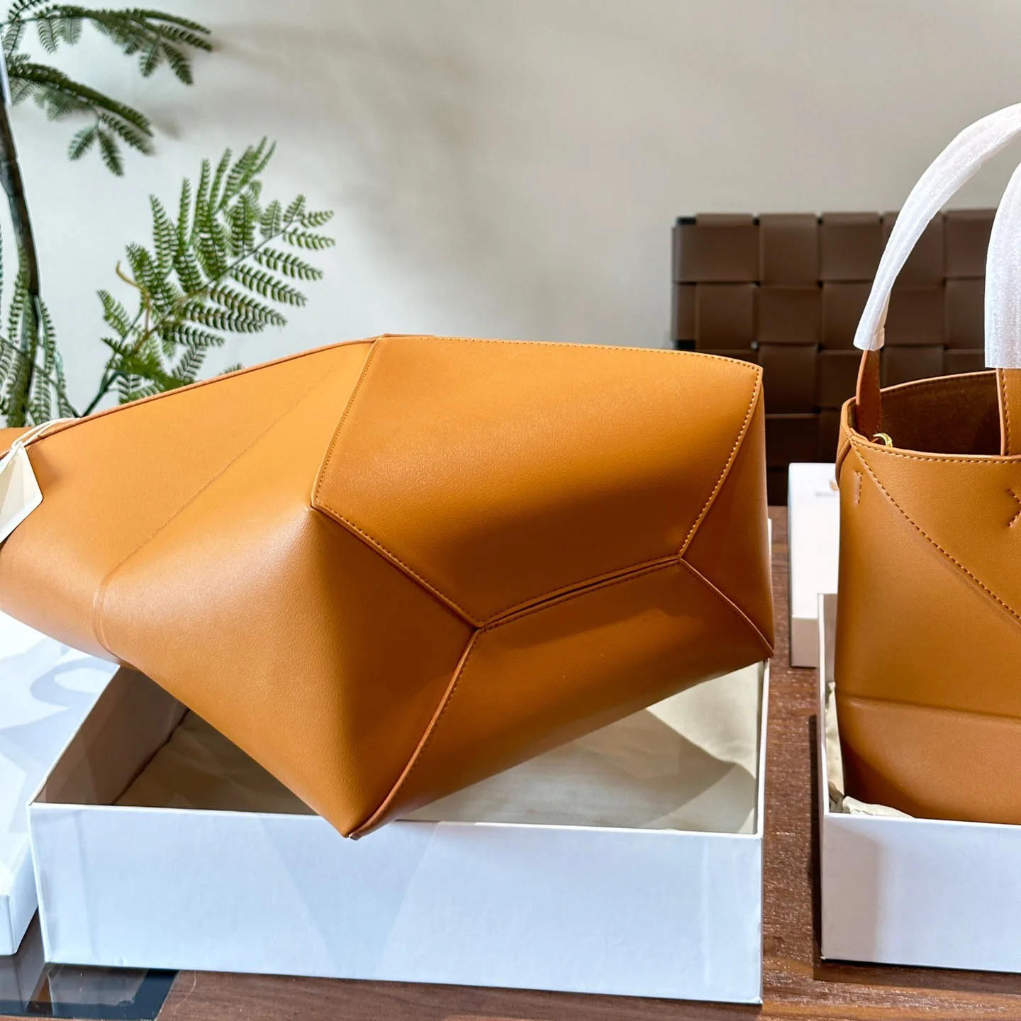 Puzzle Fold tote in shiny calfskin
