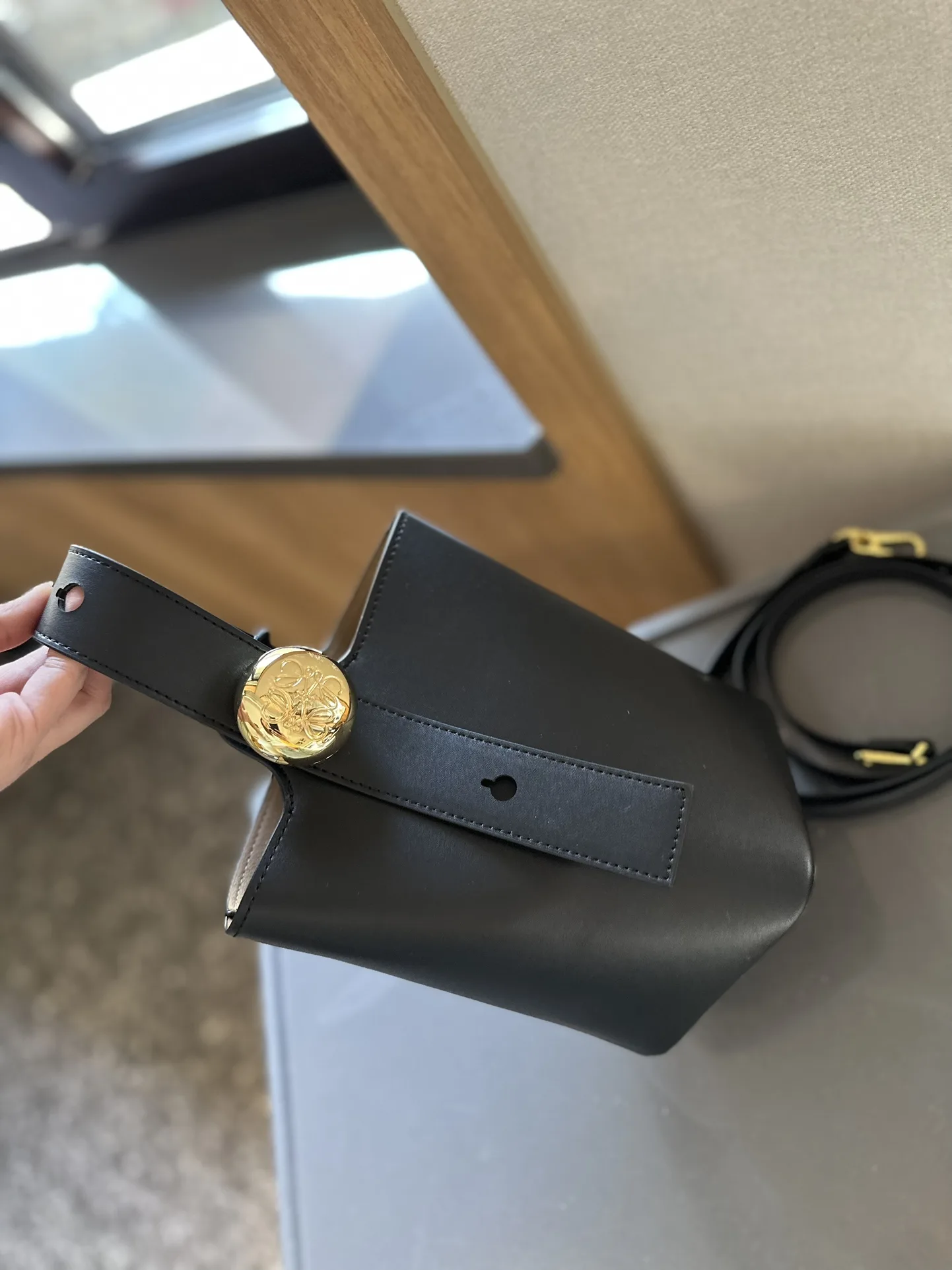 Pebble Bucket bag in soft grained calfskin