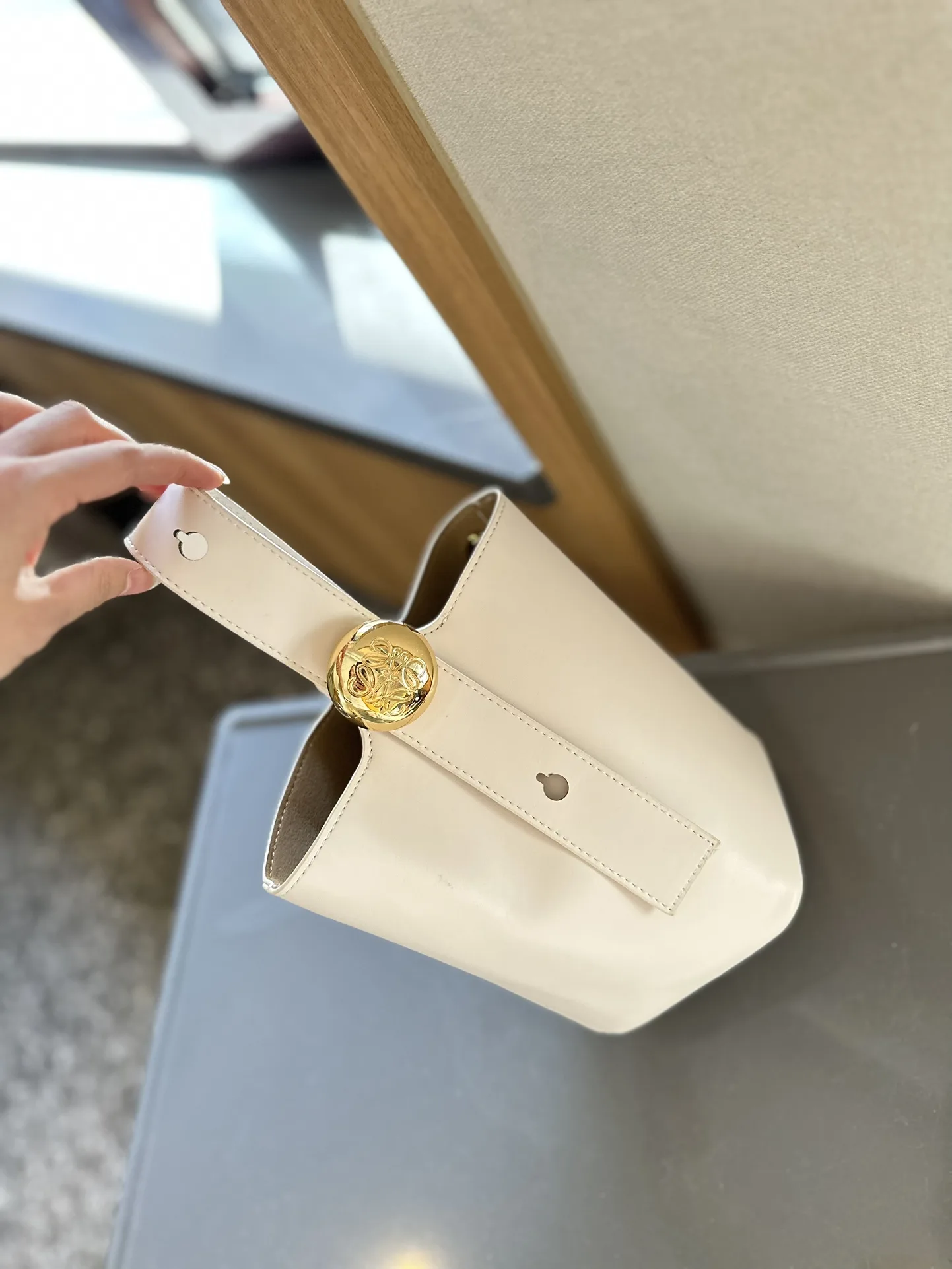 Pebble Bucket bag in soft grained calfskin