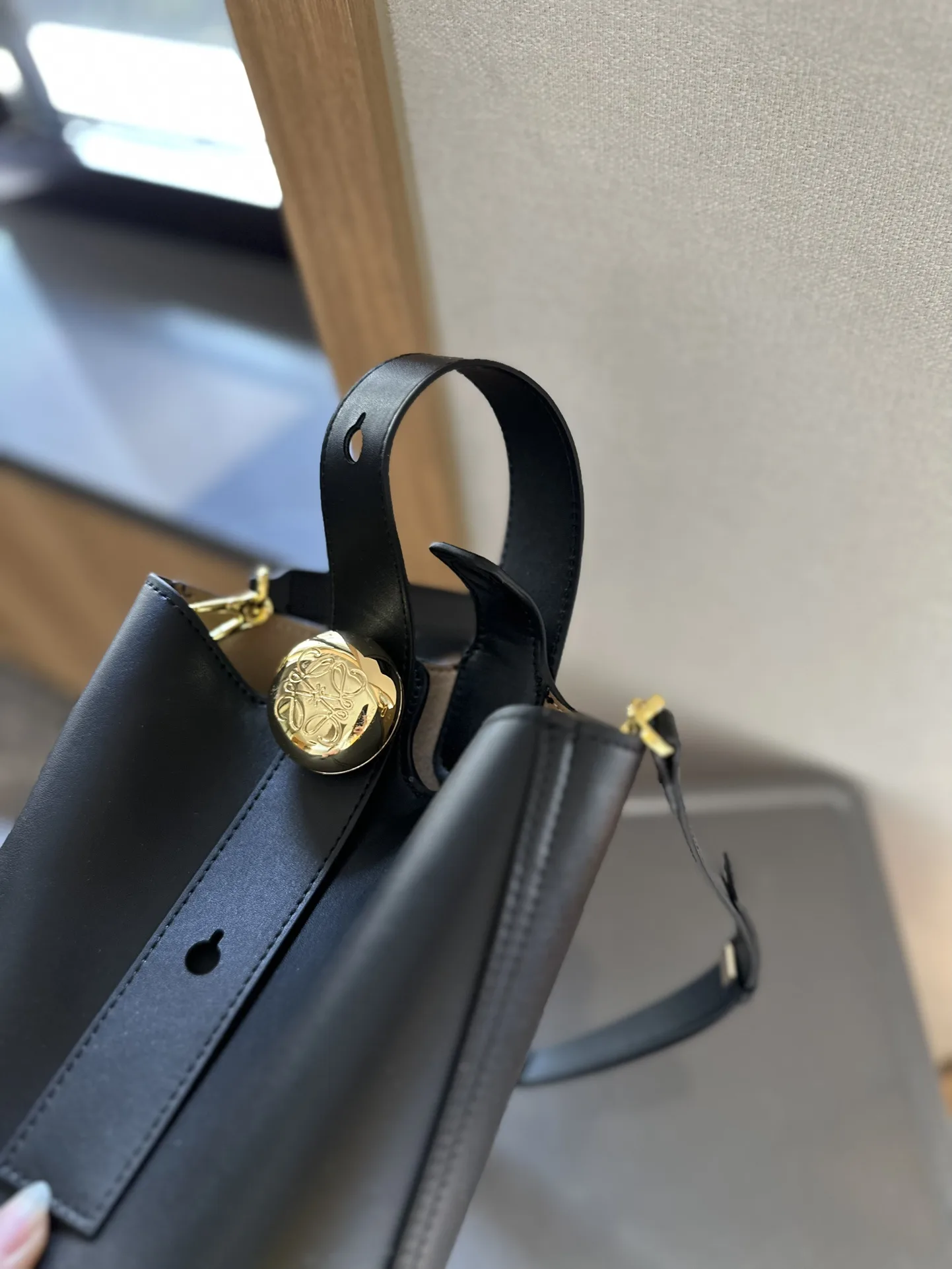 Pebble Bucket bag in soft grained calfskin