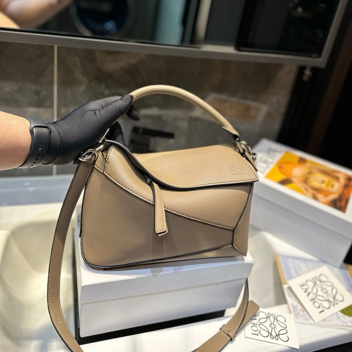 Puzzle bag in soft grained calfskin