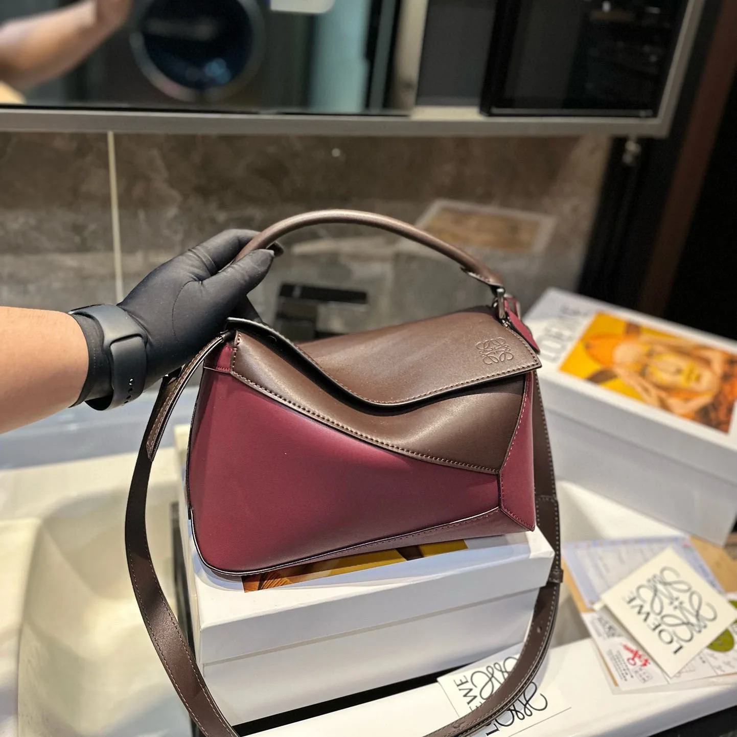 Puzzle bag in soft grained calfskin