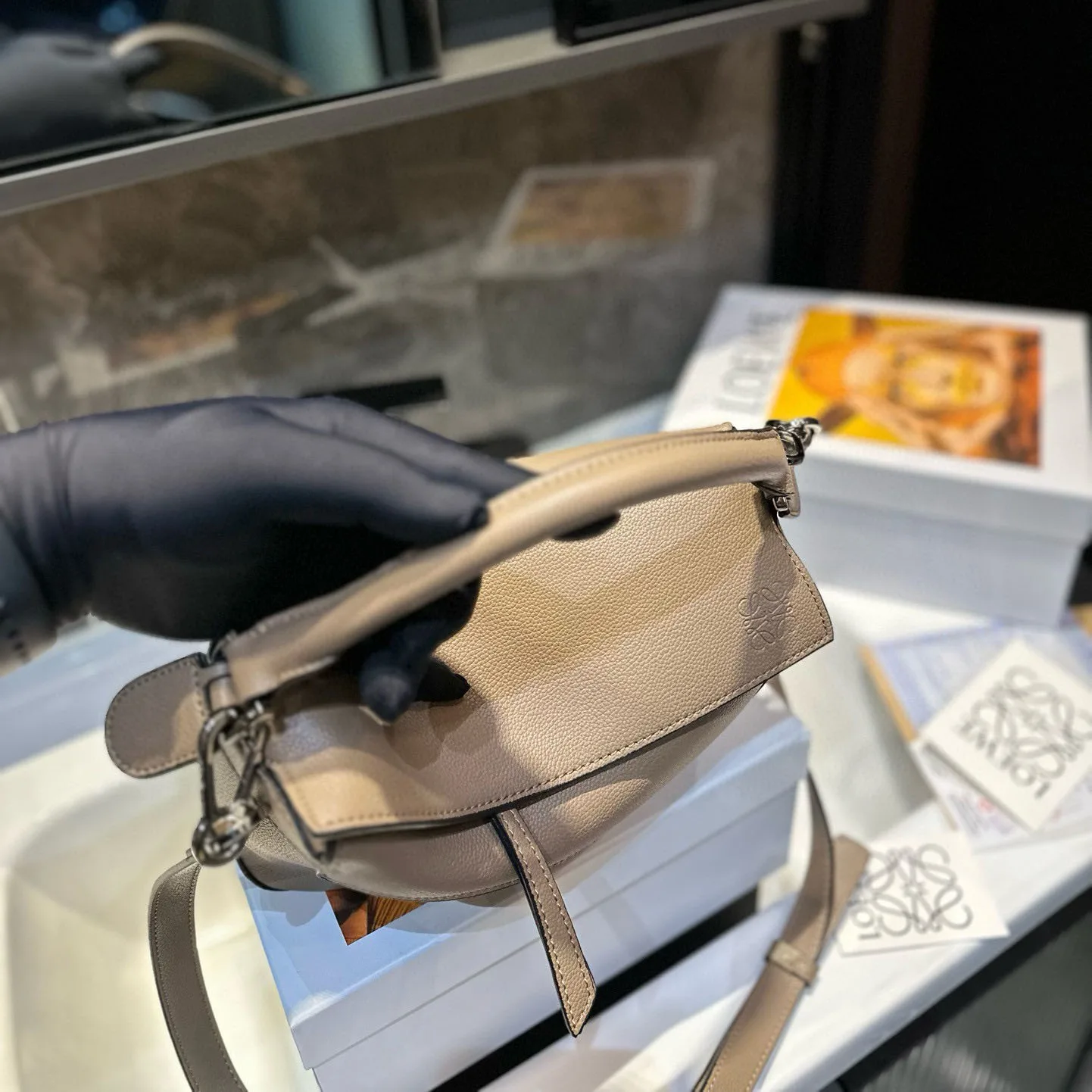 Puzzle bag in soft grained calfskin