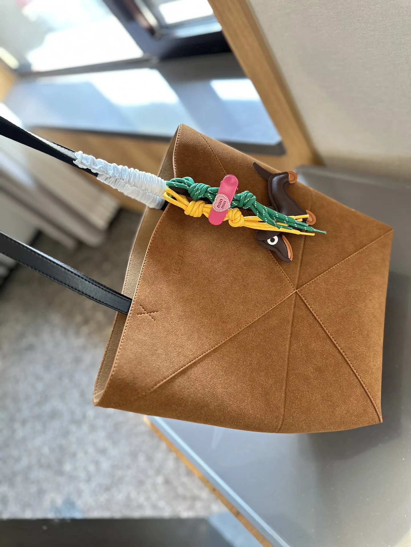 Puzzle Fold tote in shiny calfskin