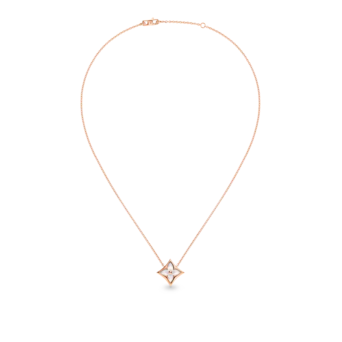 Color Blossom star pendant, pink gold and white mother-of-pearl