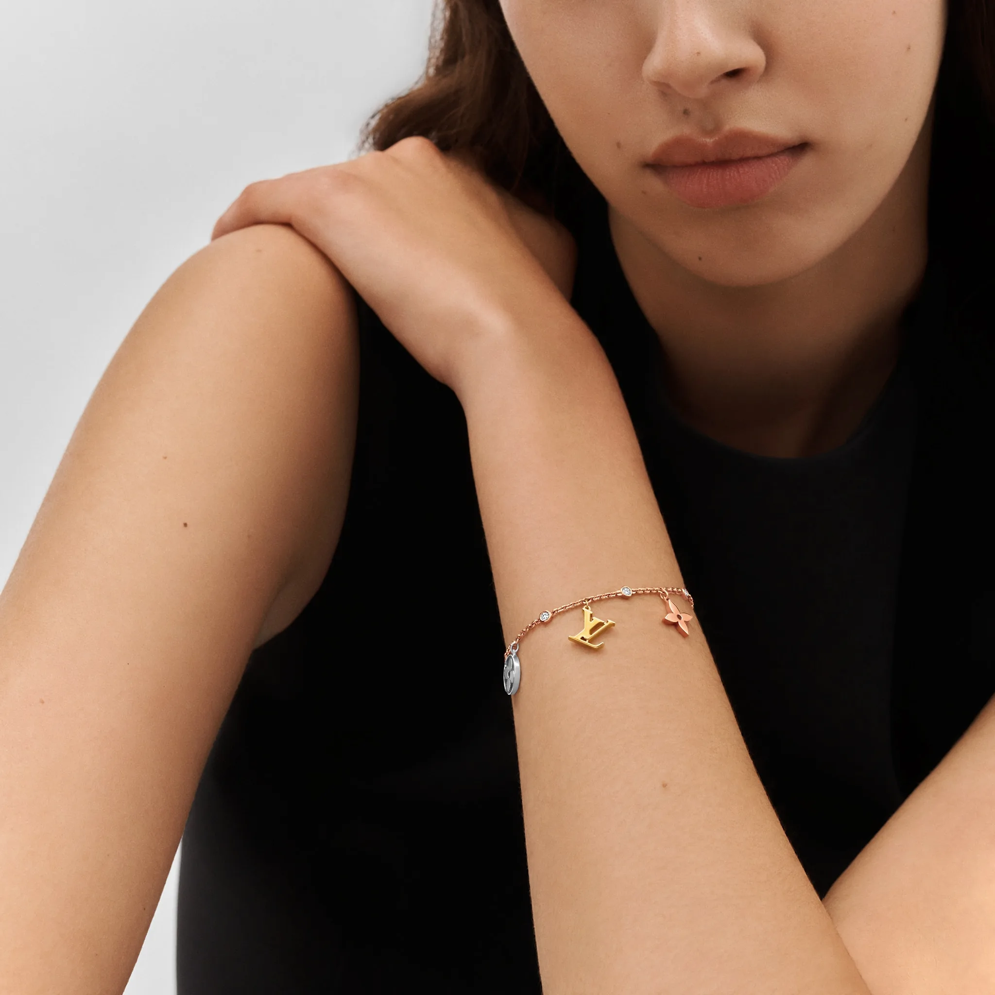 Idylle Blossom Charms Bracelet, 3 Golds And Diamonds