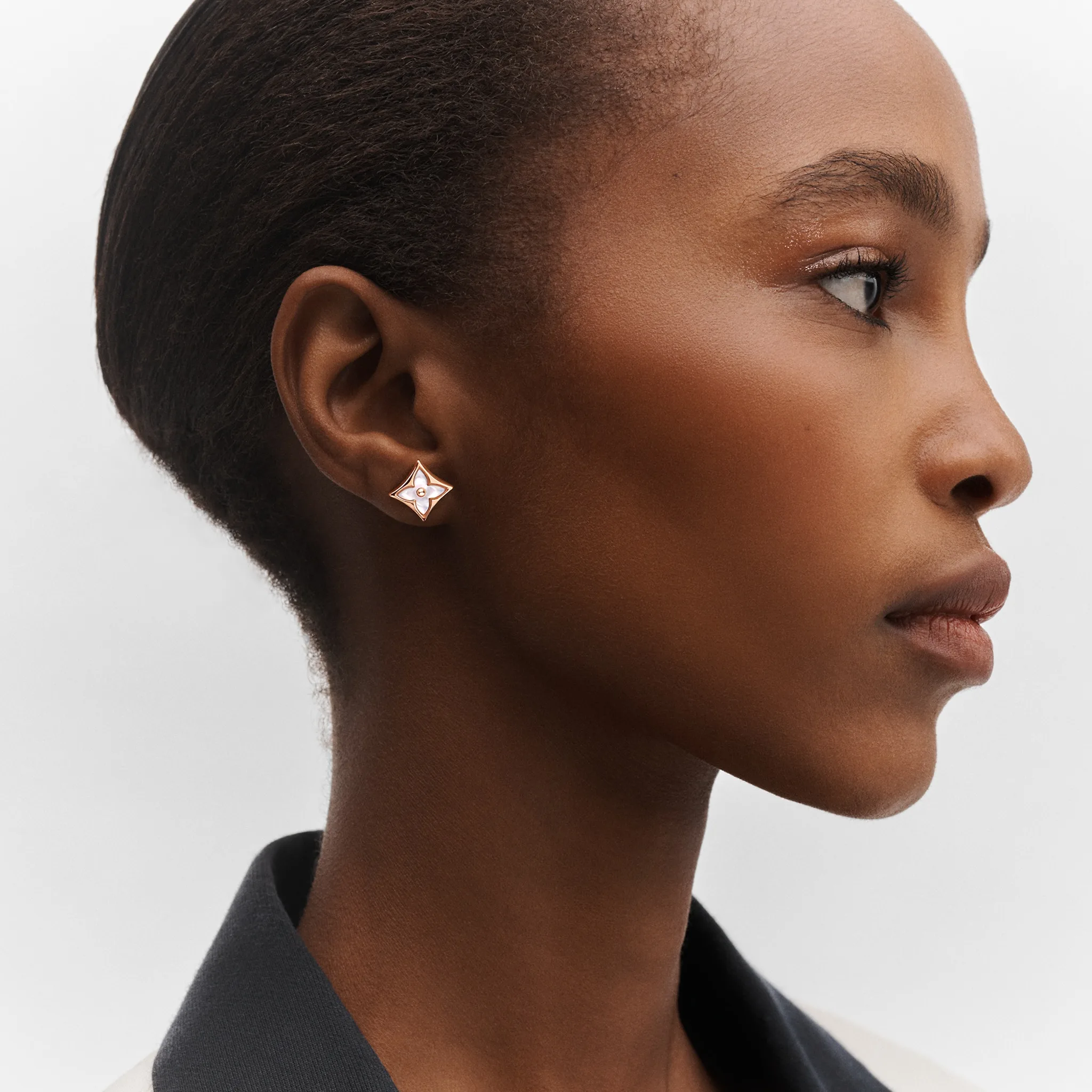 Color Blossom Star Ear Stud, Pink Gold And White Mother-Of-Pearl - Per Unit