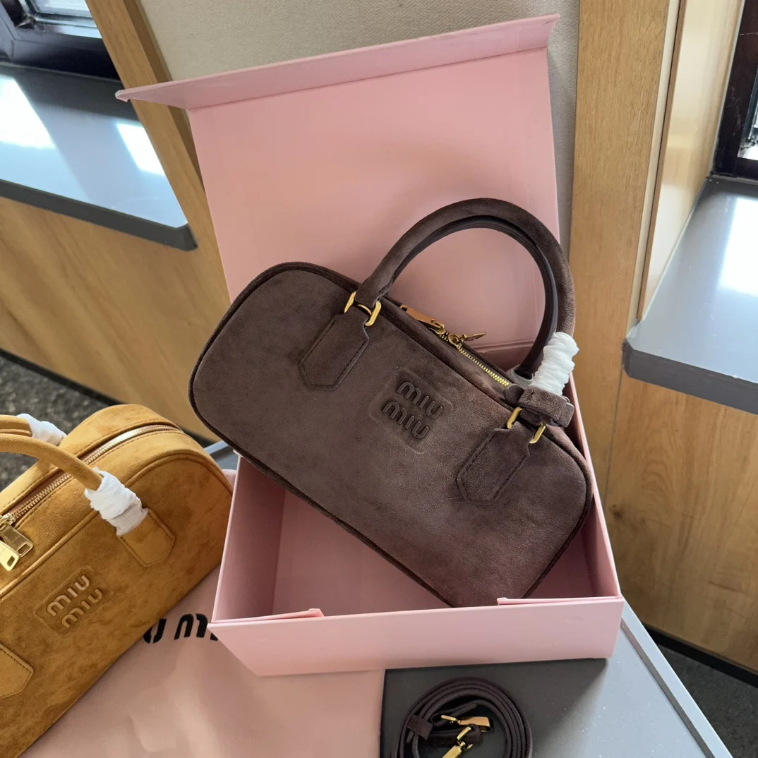 MiuMiu Arcadie padded suede top-handle bag