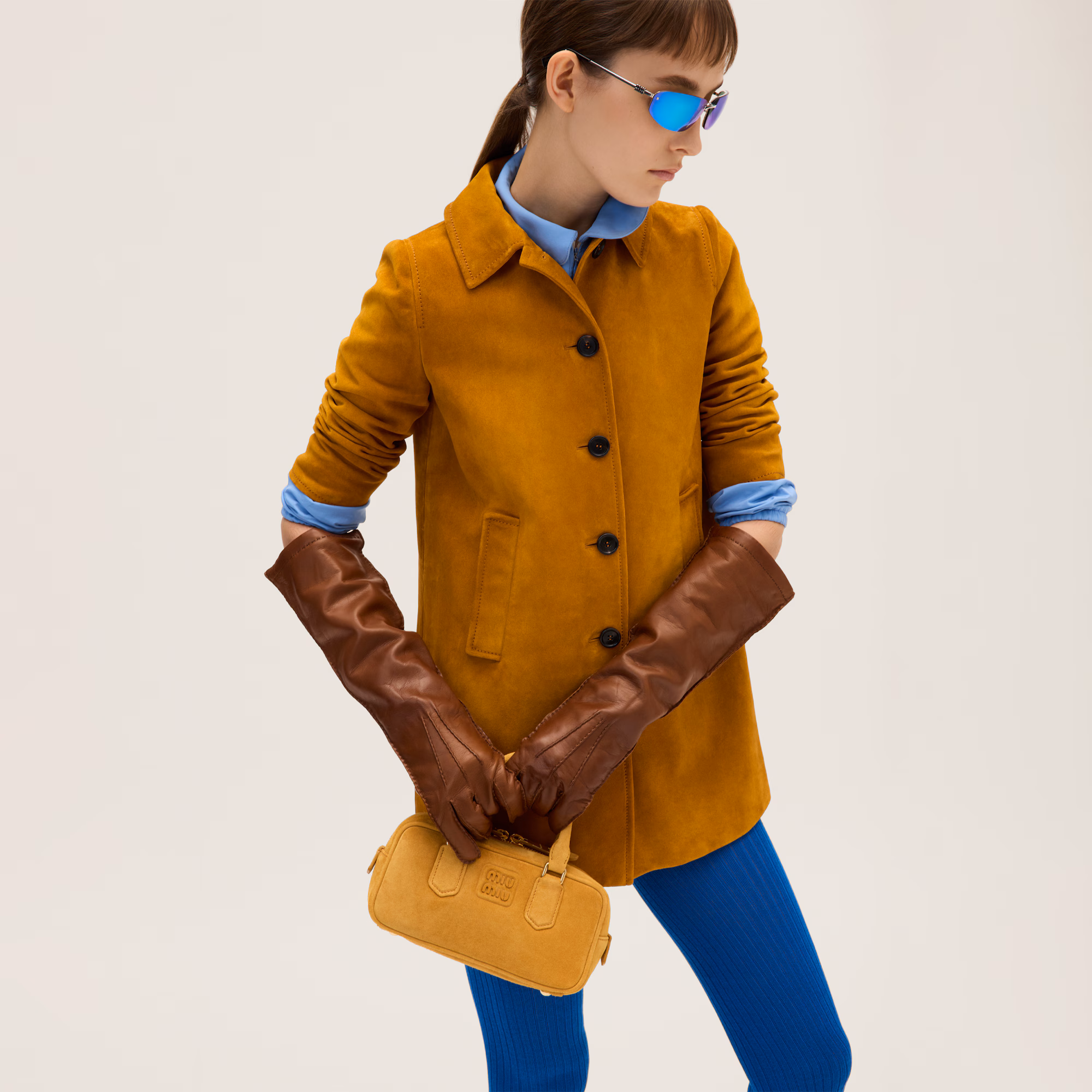 MiuMiu Arcadie padded suede top-handle bag