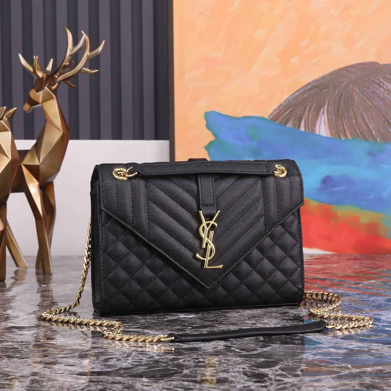 SAINT LAURENT Envelope Medium Bag -Black Bag