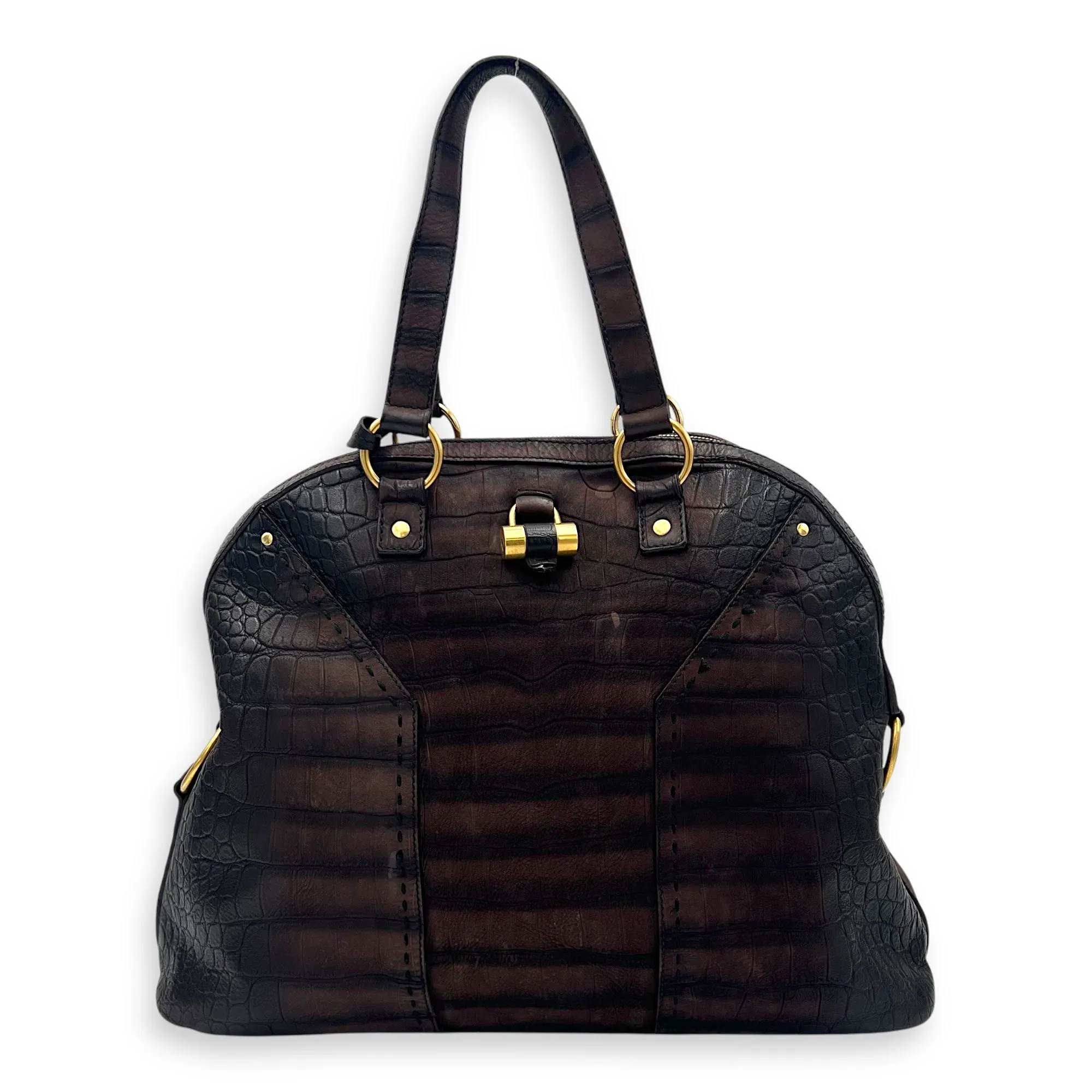 Muse Top Handle Bag Large Brown in Calfskin, Gold hardware