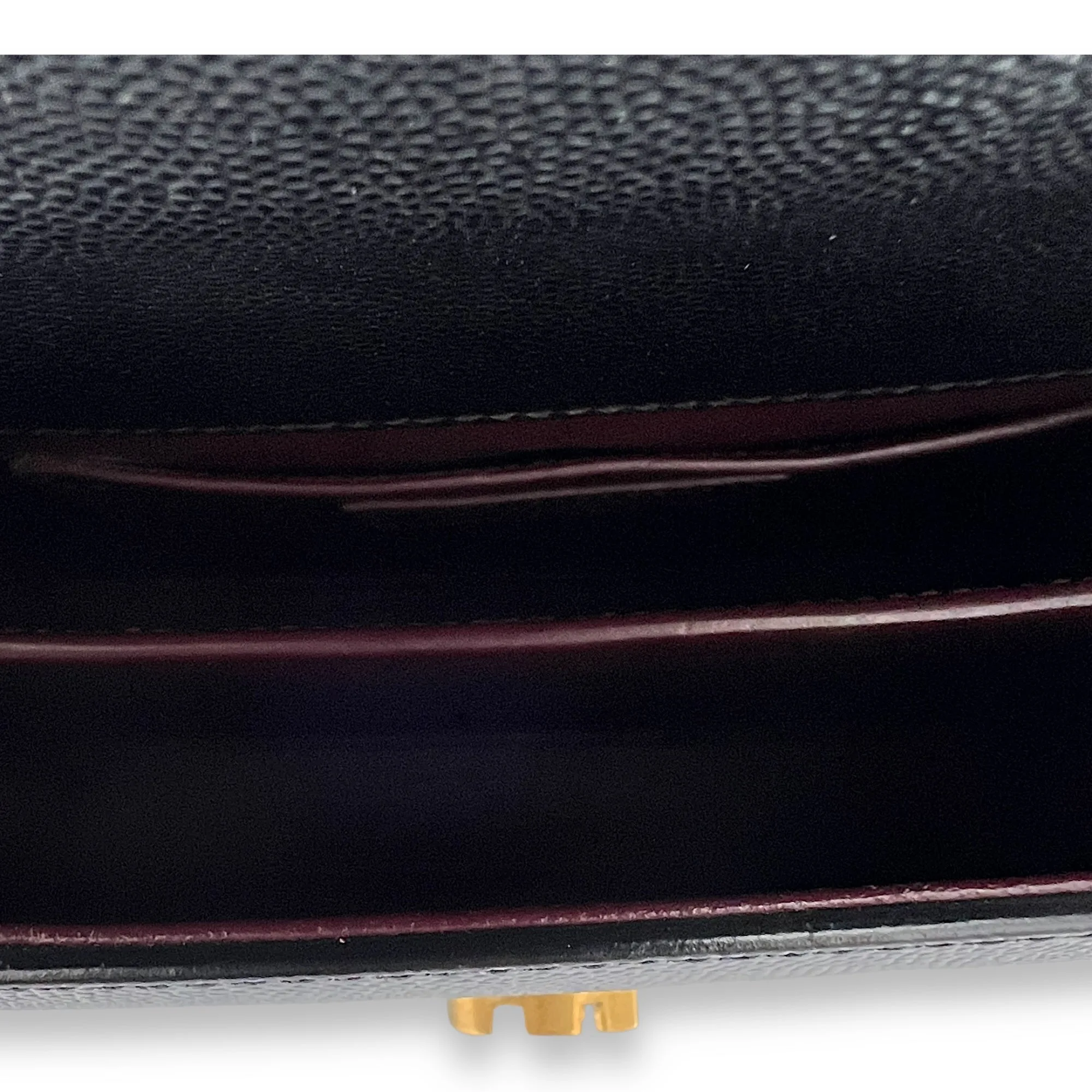 Cassandra Mini Black Top Handle Bag in Caviar Leather, Gold hardware