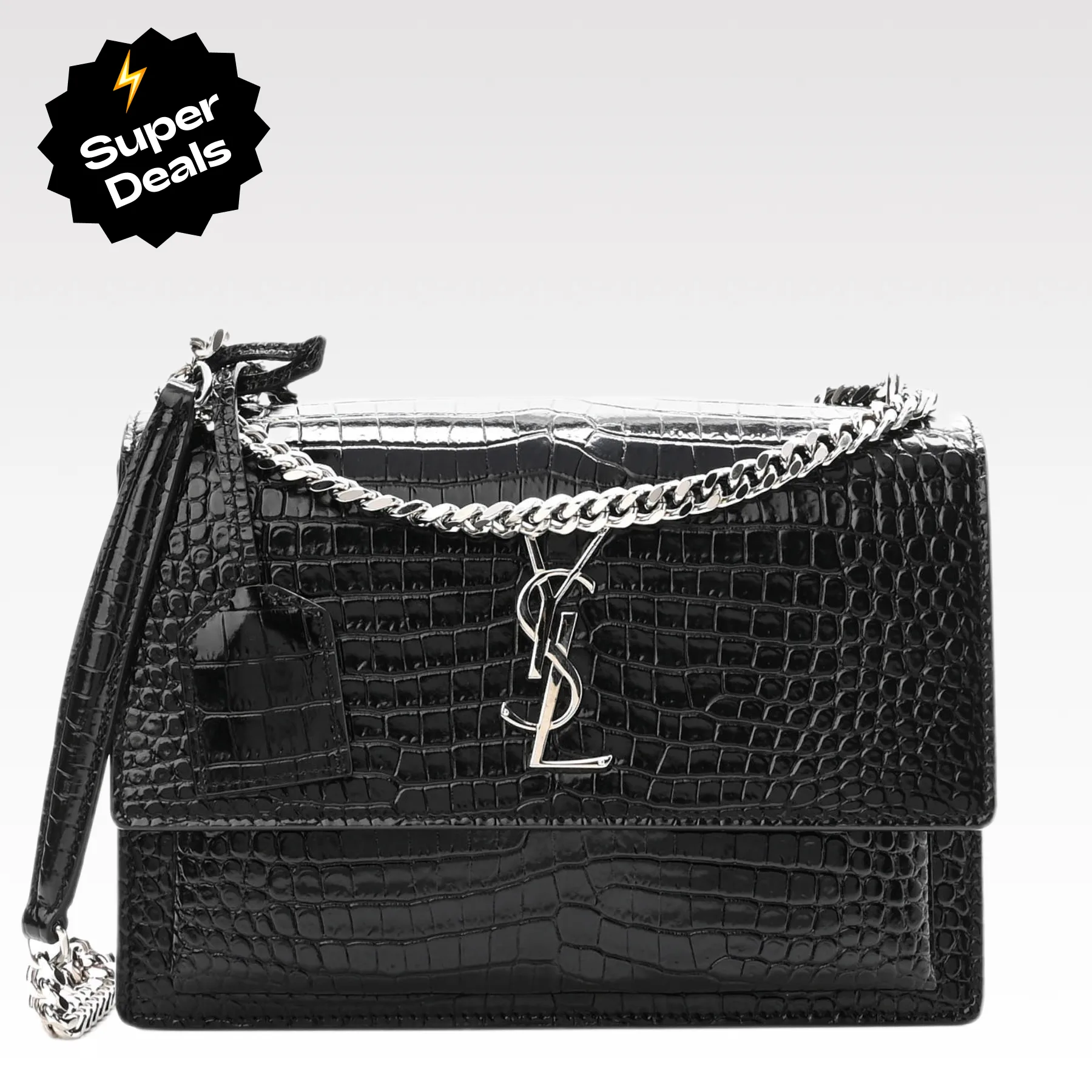 YSL Black Embossed Leather Shoulder Bag