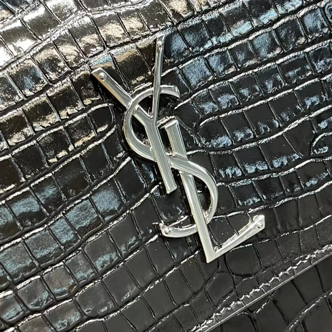 YSL Black Embossed Leather Shoulder Bag