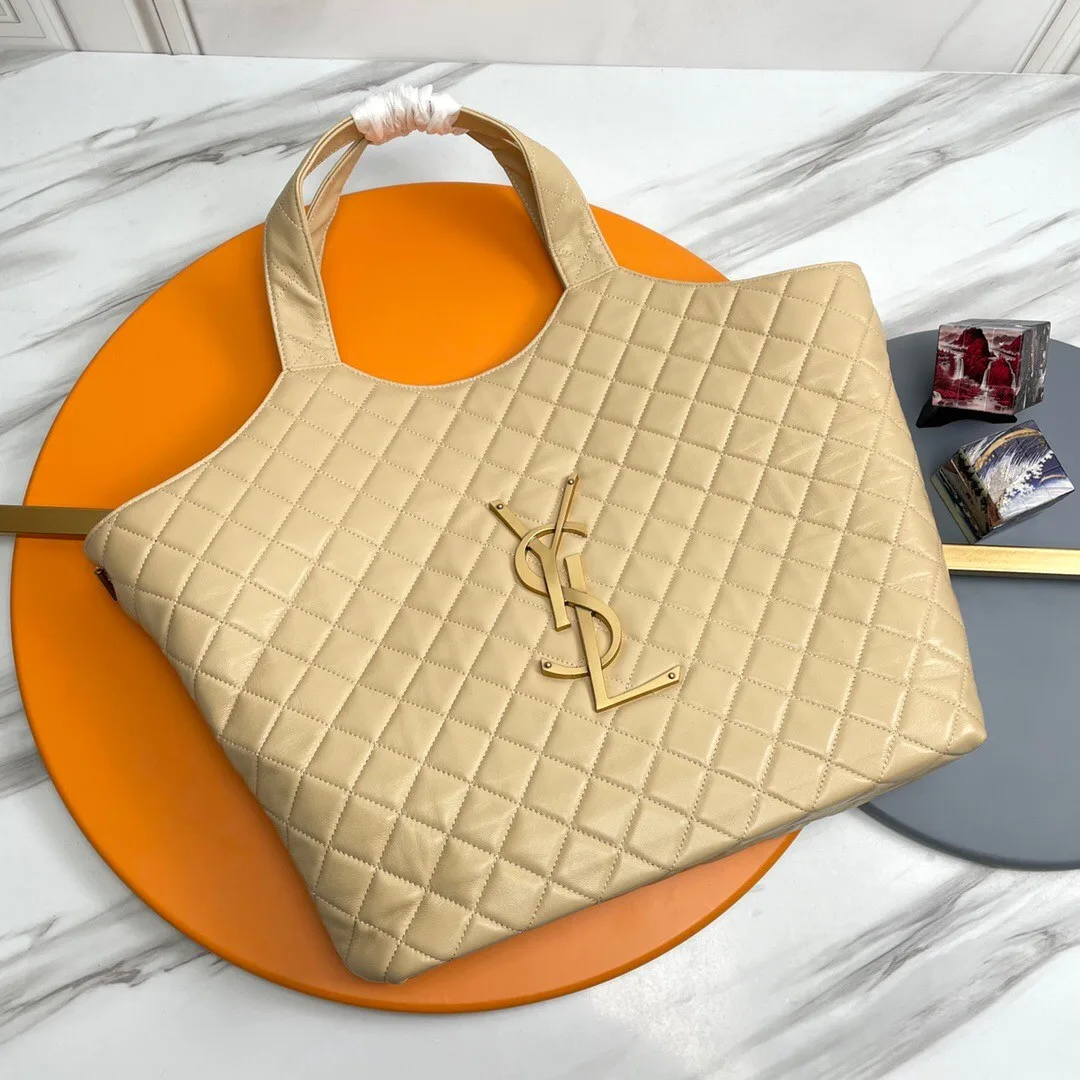 SAINT LAURENT ICARE MAXI SHOPPING BAG IN QUILTED Calfskin APRICOT - Bag