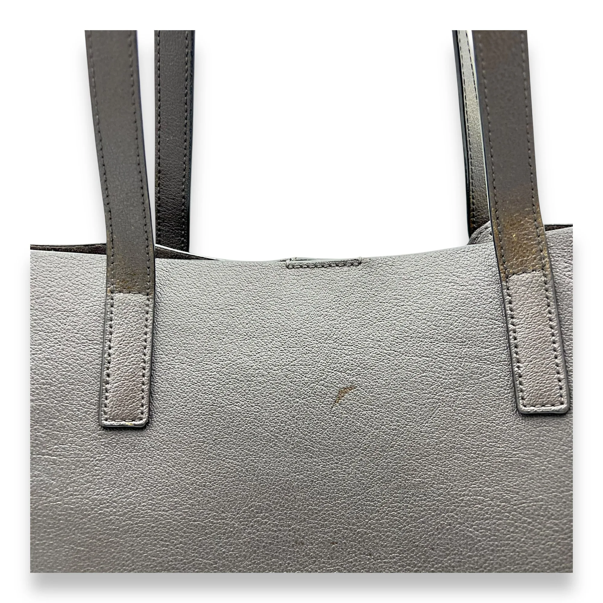 East West Shopping Fringe Tote Bag Grey in Calfskin, Silver hardware