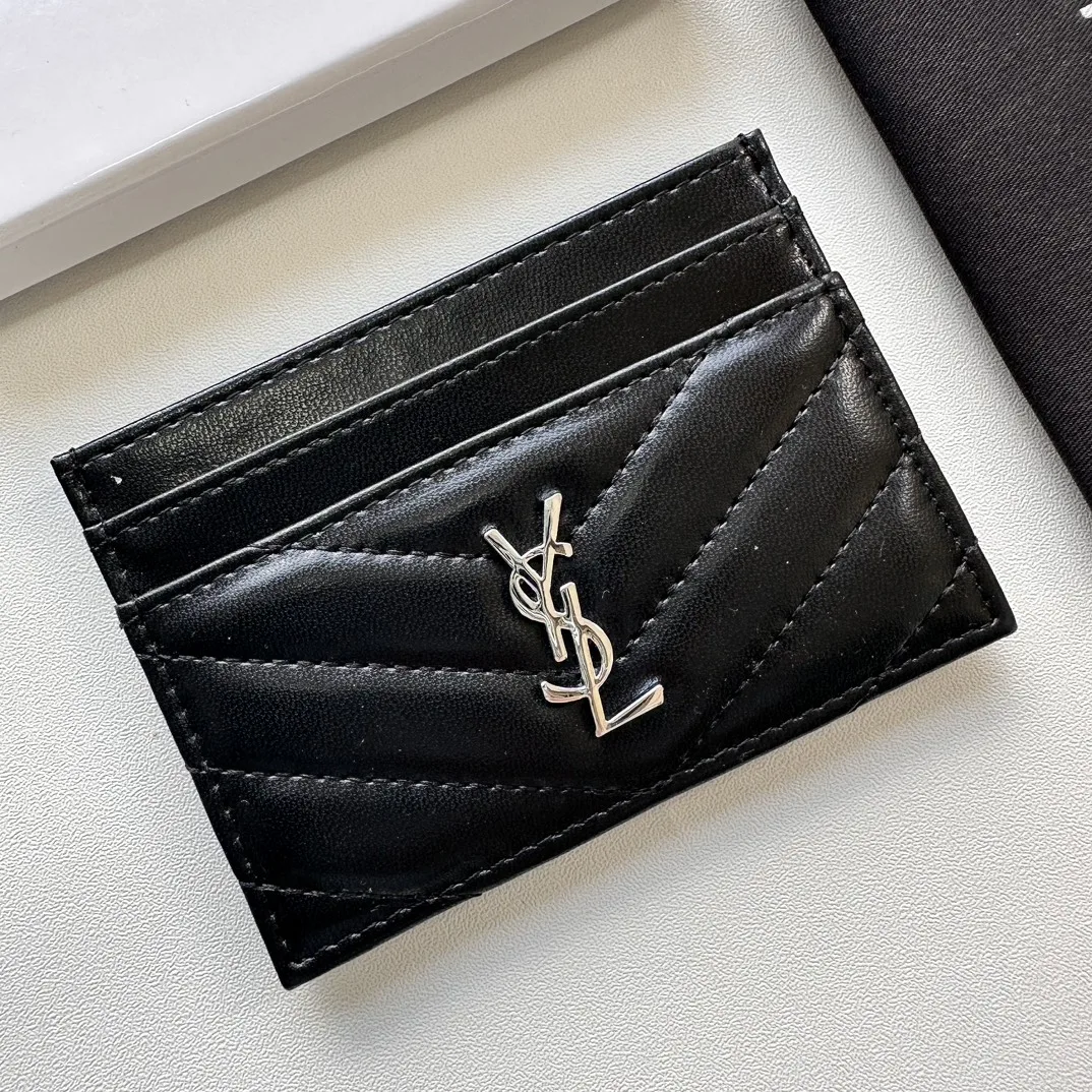 Saint Laurent CASSANDRE MATELASSÉ card case in lambskin -Black and Silver Wallet