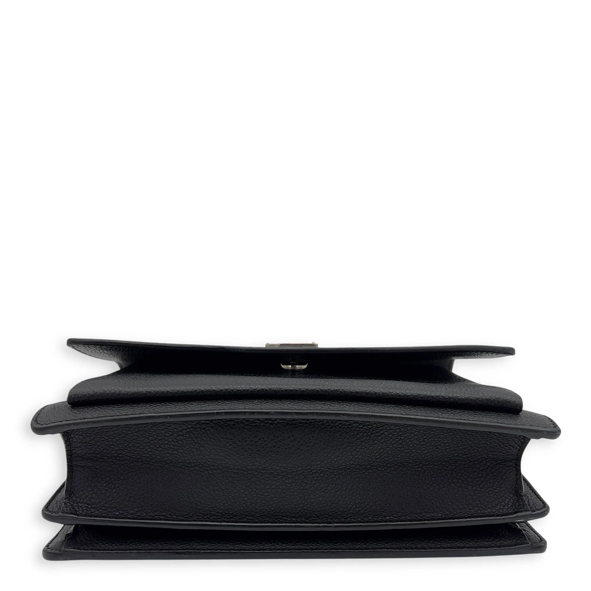 Sunset Medium Black Shoulder Bag in Calfskin, Silver hardware