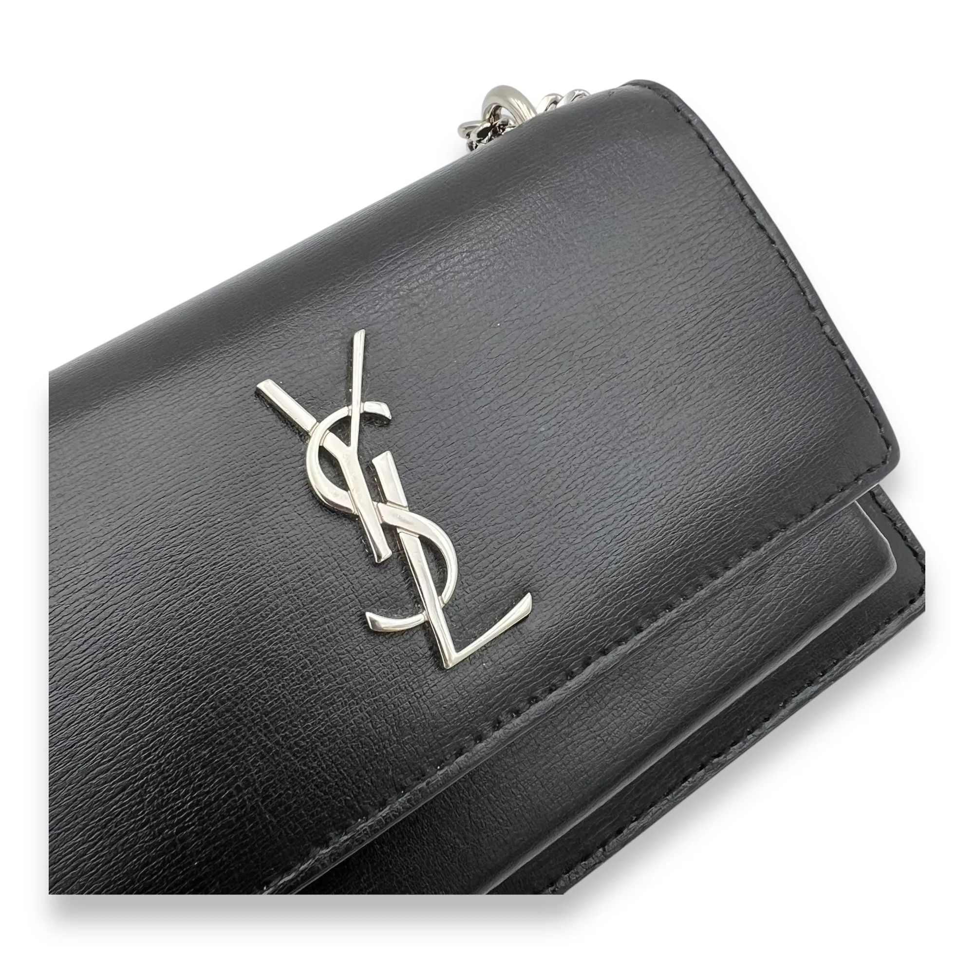 Sunset Crossbody Bag Mini Black in Calfskin, Silver hardware