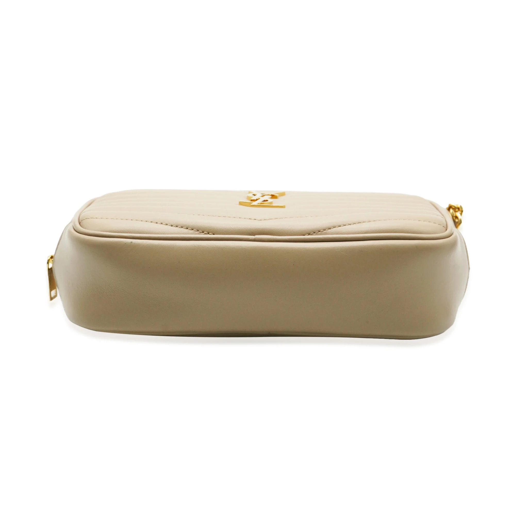 Saint Laurent Beige Chevron Calfskin Mini Lou Camera Bag