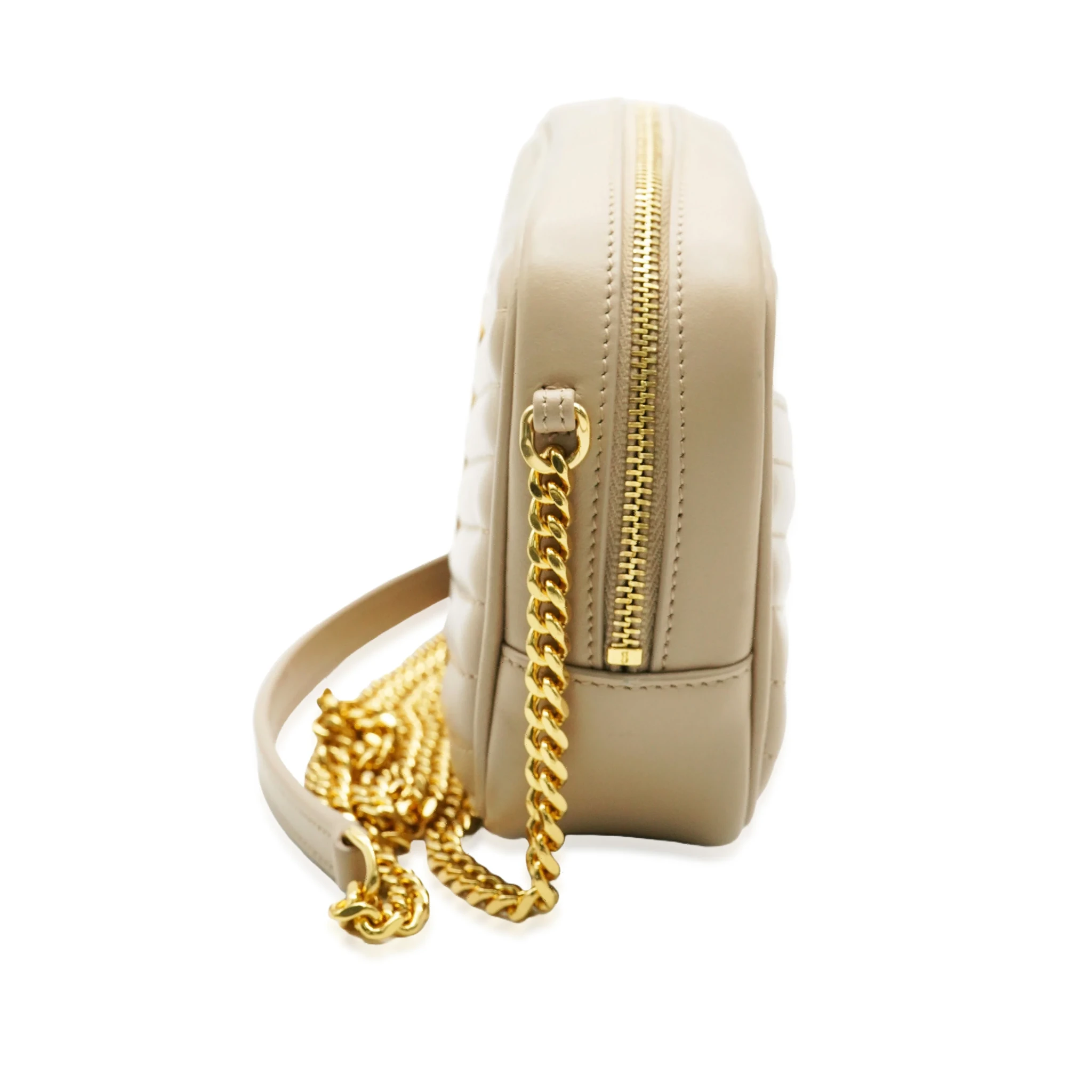 Saint Laurent Beige Chevron Calfskin Mini Lou Camera Bag