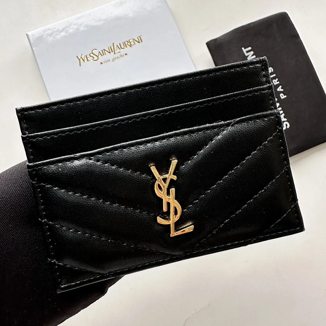 Saint Laurent CASSANDRE MATELASSÉ card case in lambskin -Black and Gold Wallet