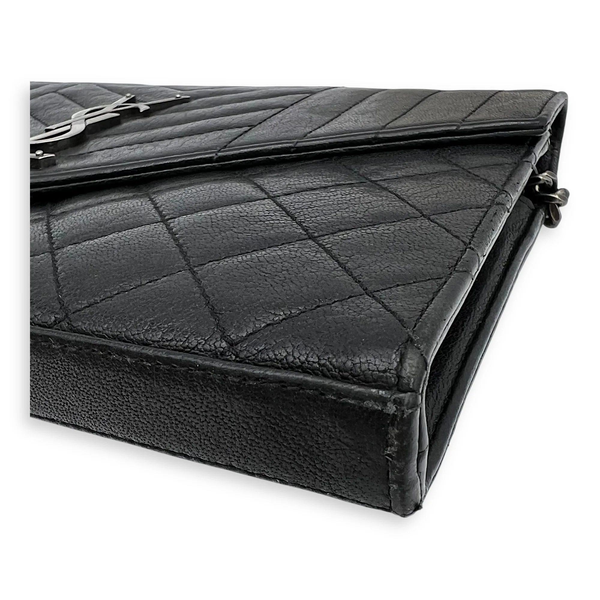 Envelope Wallet On Chain Black in Goat Leather, Silver hardware