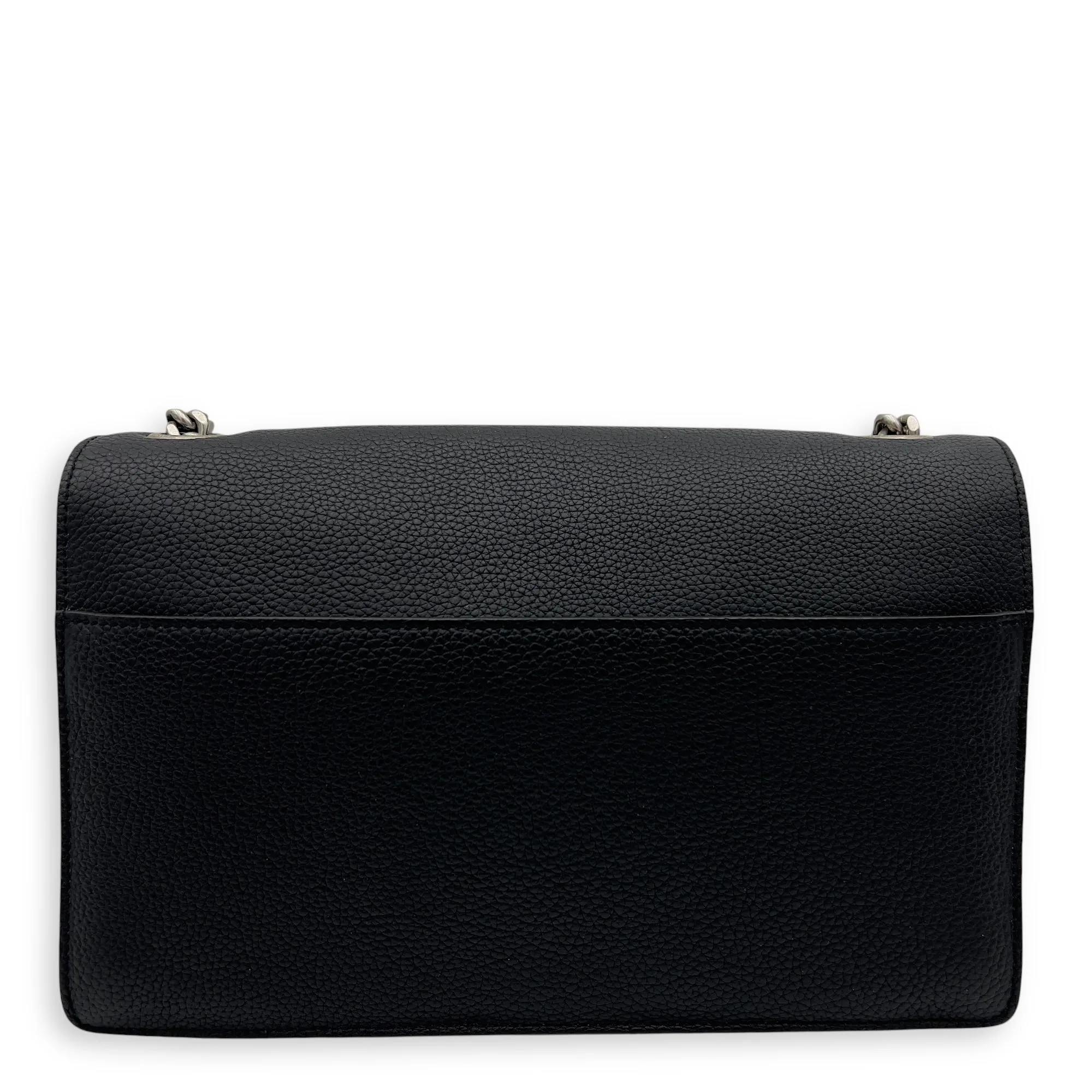 Sunset Shoulder Bag Black in Calfskin, Silver hardware