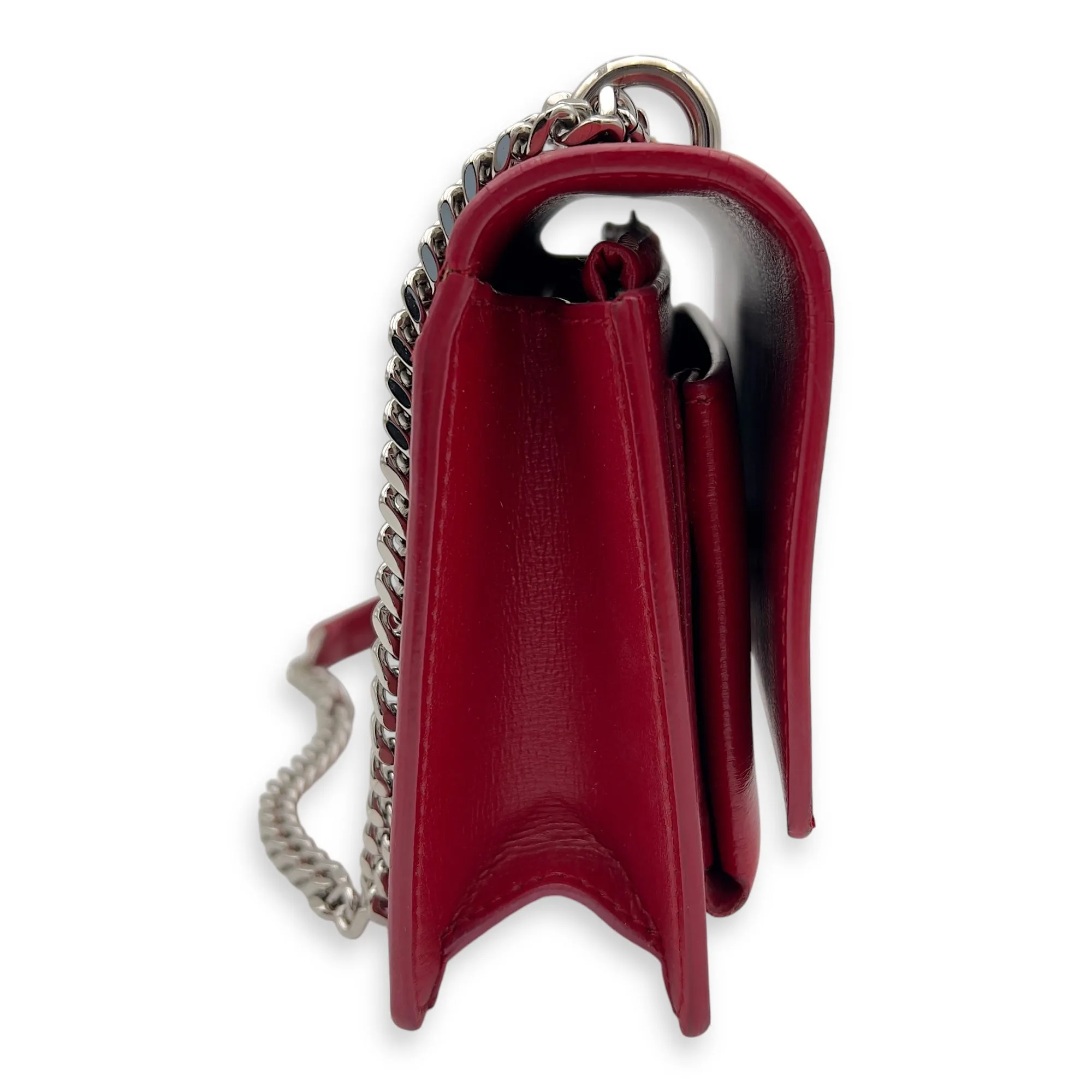 Sunset Mini Red Shoulder Bag in Calfskin, Silver hardware