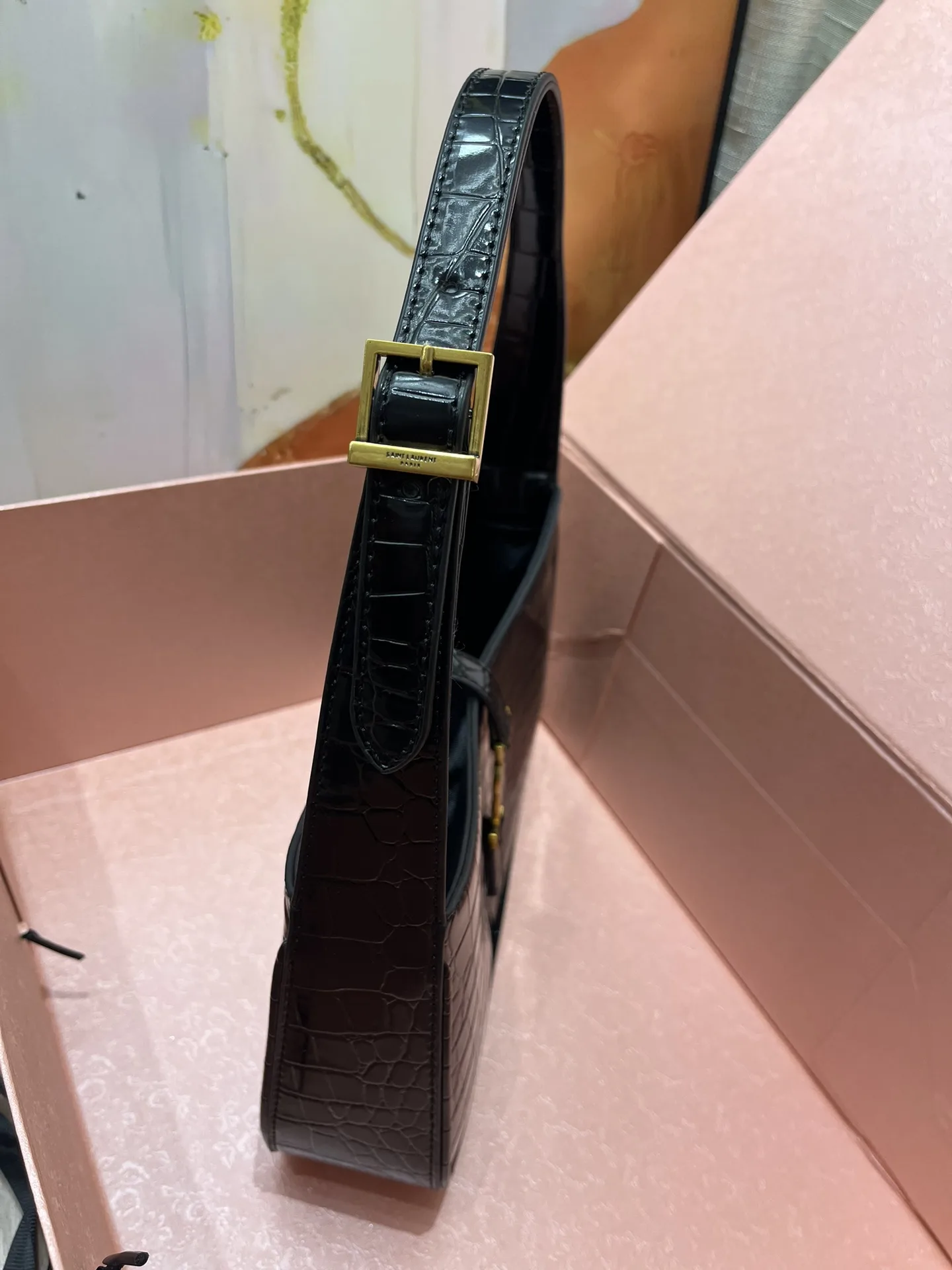 SAINT LAURENT YSL Croc-Embossed Le 5 à 7 Hobo Bag