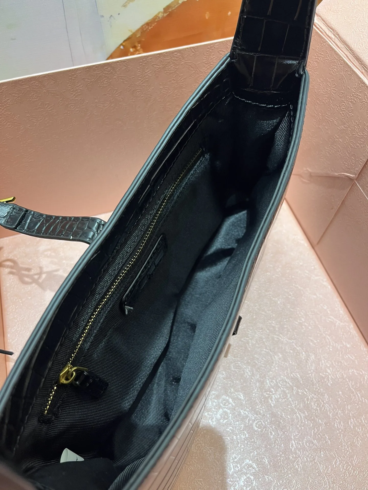 SAINT LAURENT YSL Croc-Embossed Le 5 à 7 Hobo Bag