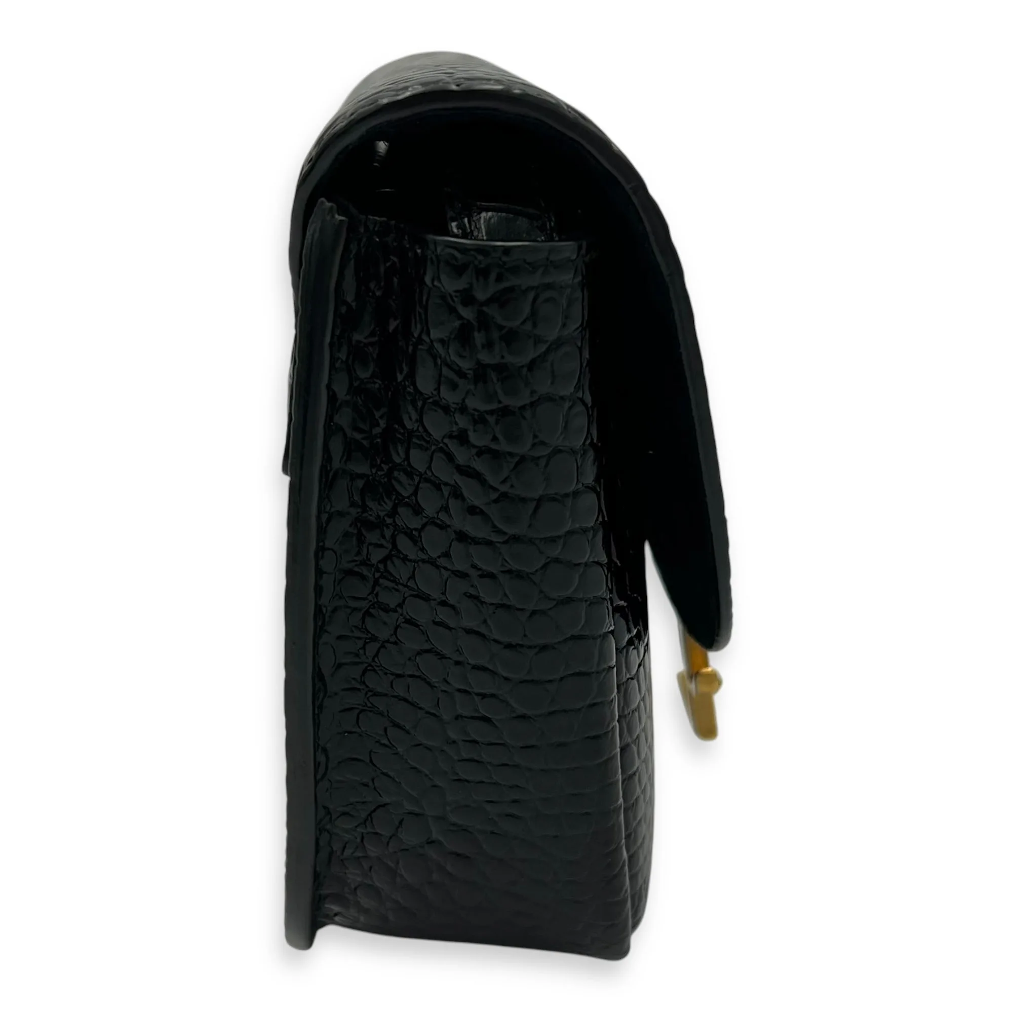 Kaia Crossbody Bag Black in Python Embossed Calfskin, Gold hardware