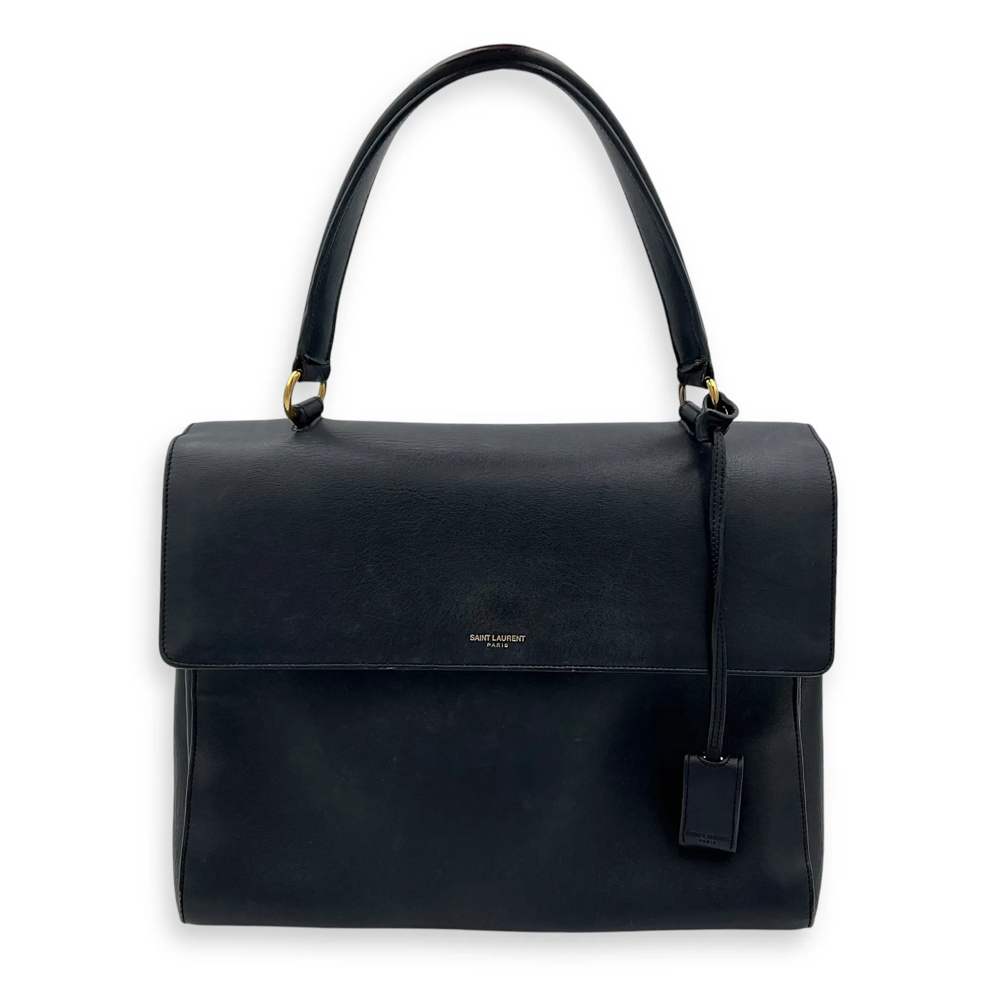 Moujik Top Handle Bag Blue in Calfskin, Gold hardware